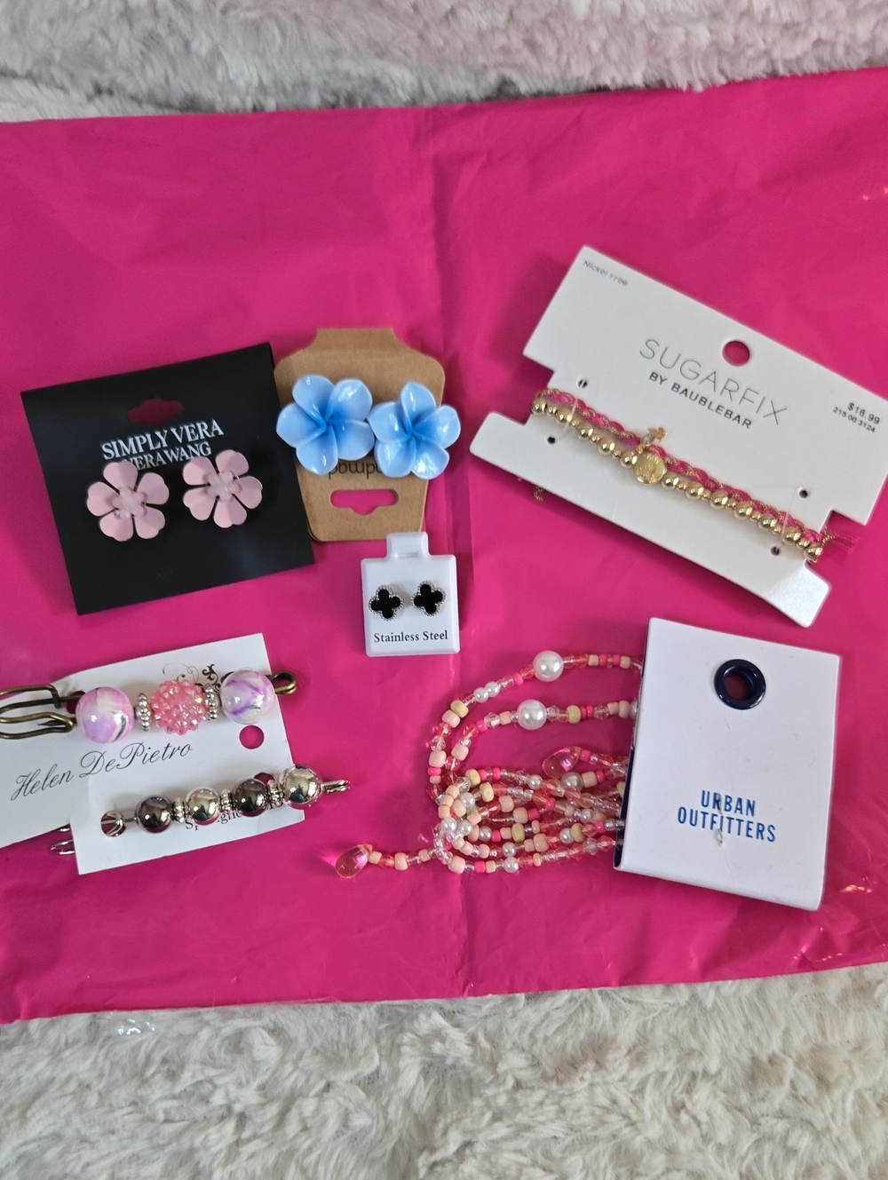 Urban Outfitters Pink Beaded/pearl Necklace, Vera Wang Earings, 6 PC Bundle, NWT
